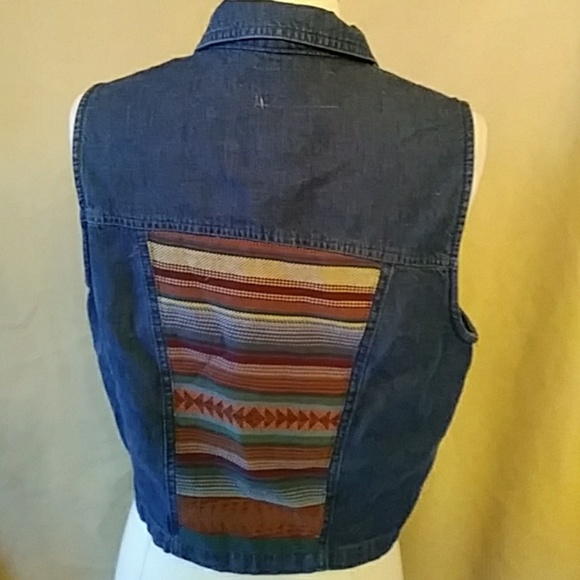 Sharon Young blue denim vest w weaving-sz M - Picture 4 of 6
